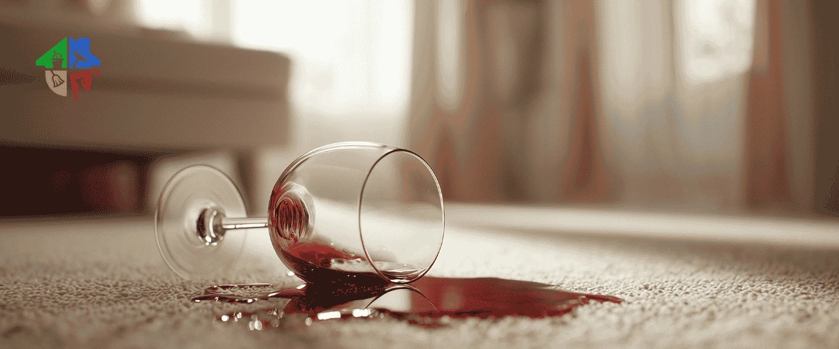Halıdan kırmızı şarap lekesi çıkarma işlemi karbonat ve soda suyu ile.